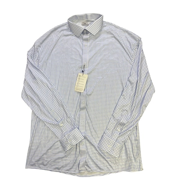 Collars & Co Mens 2XL Dress Shirt Blue White Check Lightweight 4 Way Stretch NEW